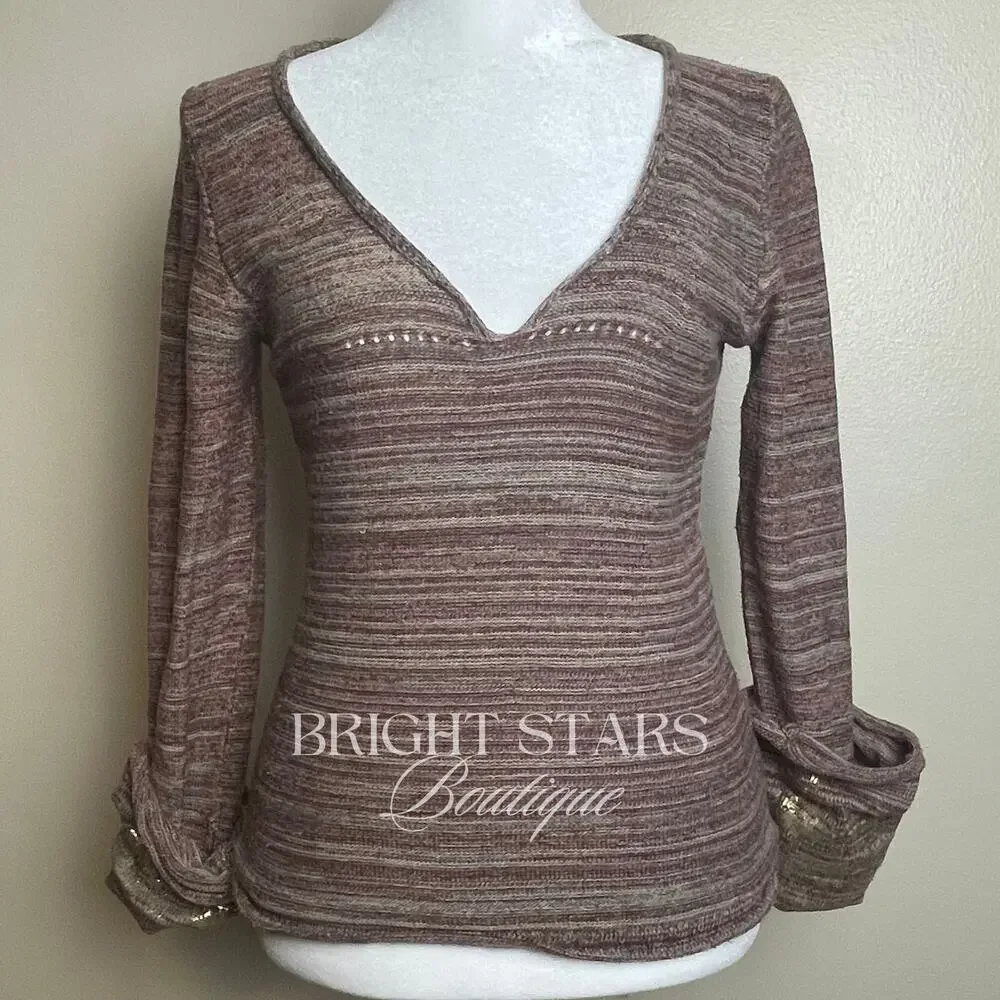 Brown Sweater Long Sleeve Gold Foiled Fold Back Cuffs ALT ASO Monica Lorelai